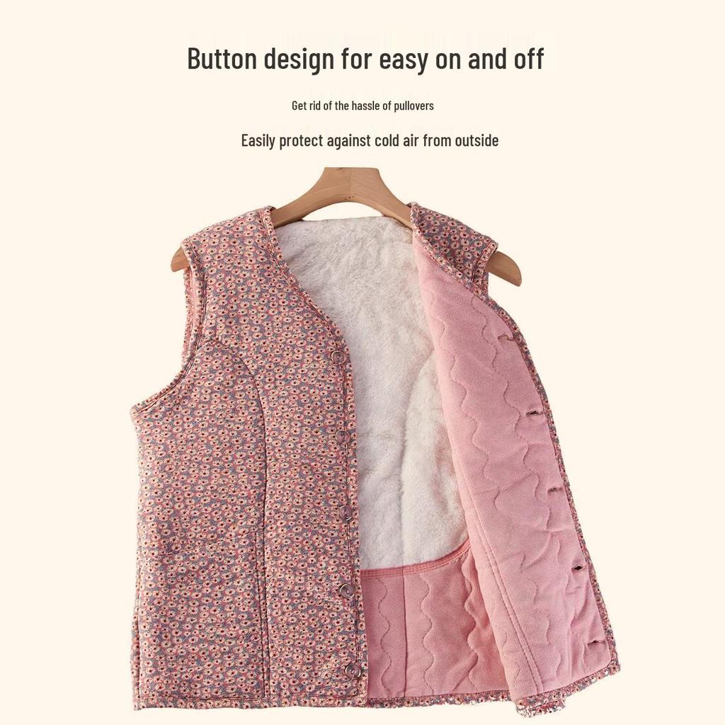 Warme, mit Fleece gefütterte Baumwollweste für Frauen mittleren und höheren Alters, perfekt für Mütter und Großmütter