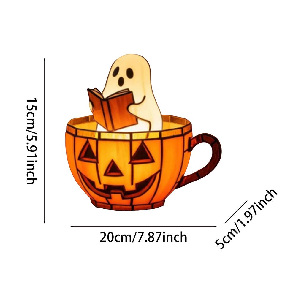 Halloween Ghost Reading Lamp Resin Night Light Decor Cute Led Ghost Pumpkin Cup Nightlight For Readers Halloween Decor Gift
