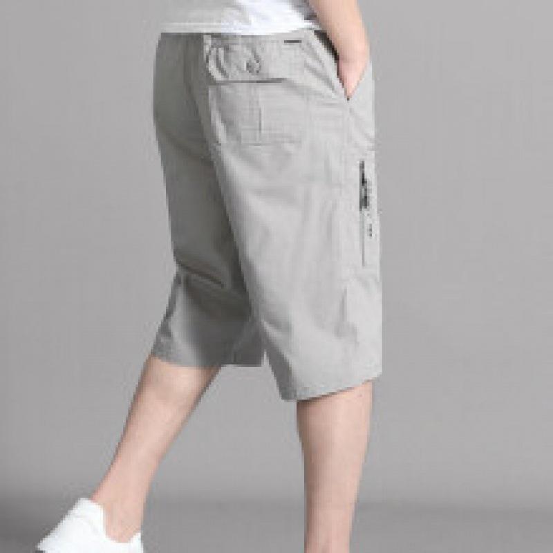 

Мужские хлопковые капри больших размеров - Свободные, средней длины, летняя повседневная одежда для среднего и пожилого возраста 2XL светло-серый