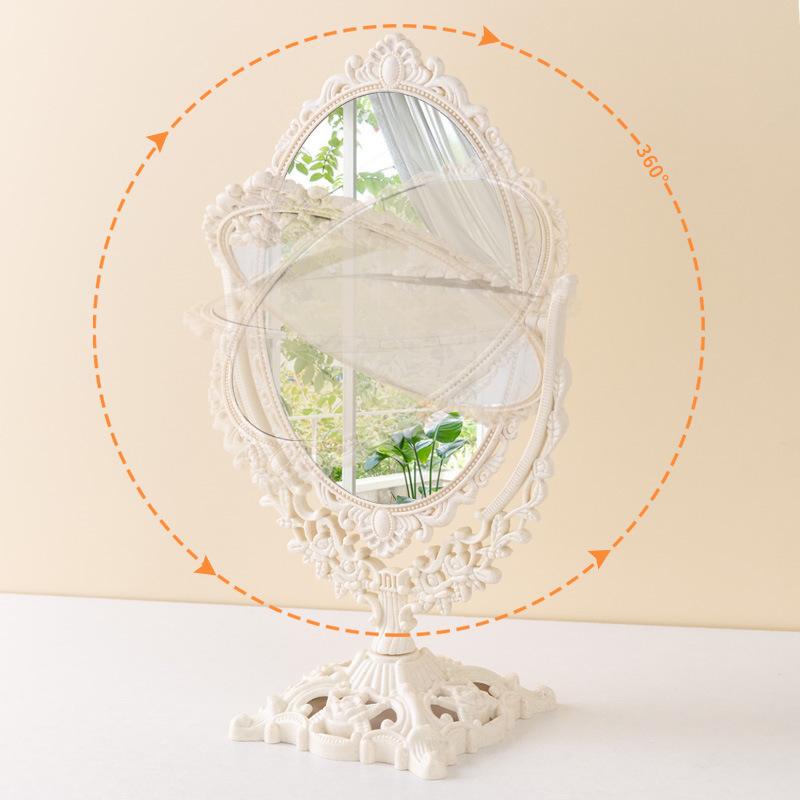 Miroir de maquillage de bureau à domicile, miroir de maquillage de style palais rétro, miroir de table rotatif pour dortoir étudiant