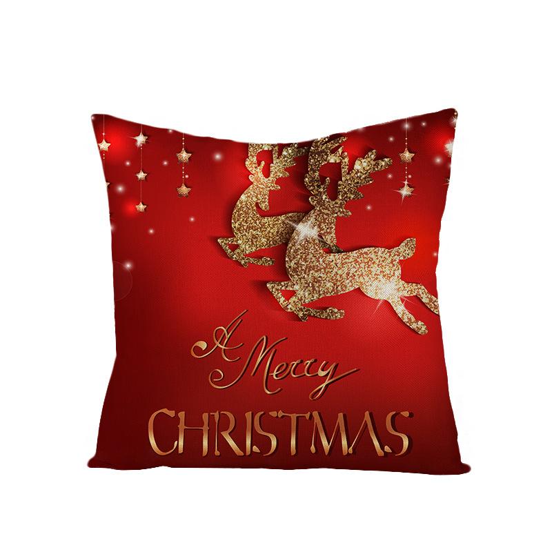 Cartoon Printed Polyester Pillow Cover Christmas Cushion Cushion Cover Red Christmas Home Decoration