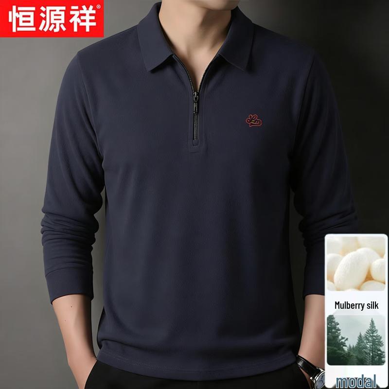 Hengyuanxiang Men s Wool-Silk Blend Half-Zip Polo Shirt XL