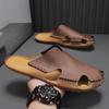 2025 Summer New Foreign Trade Large Size Leather Bag Head Slippers Men Wear Non-slip Wear-resistant Beach Cool Slippers