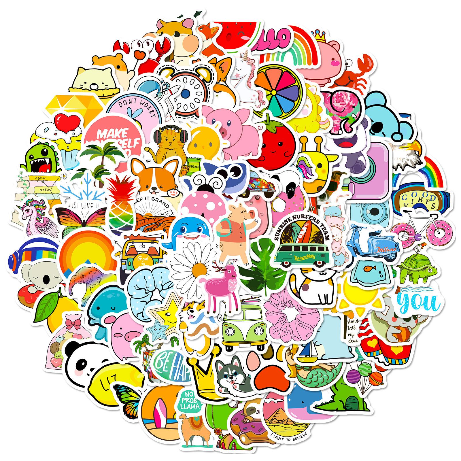 

100 Маленьких Наклеек Маленького Размера 4 см Свежие Мультяшные Эстетичные для Чемодана