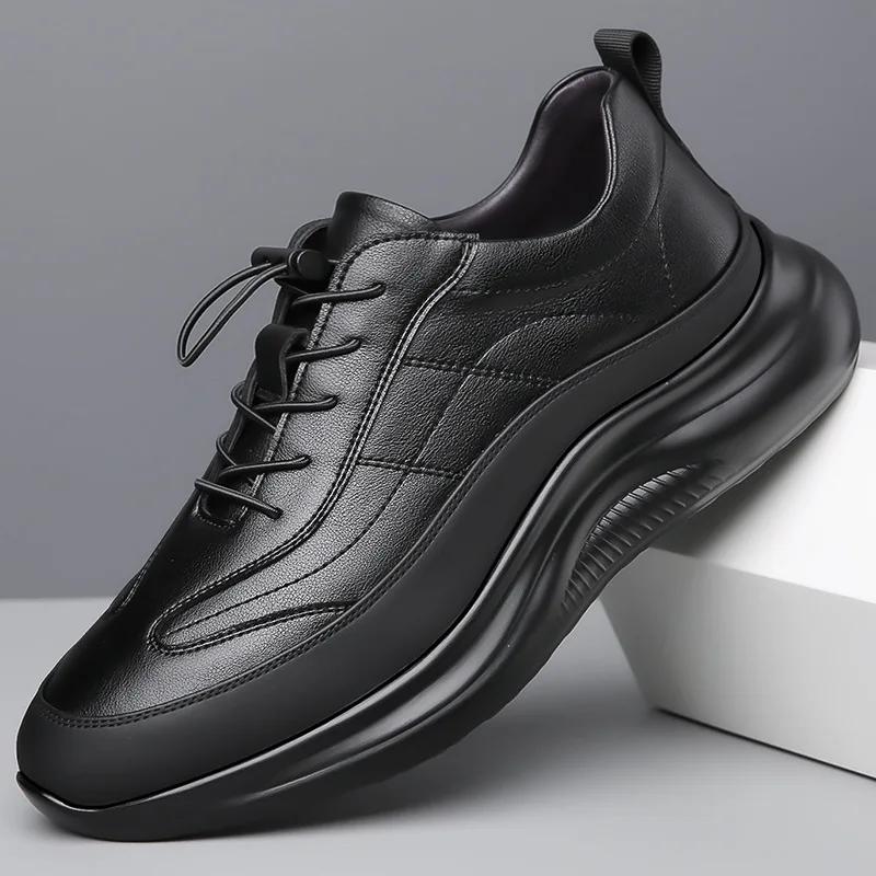 

Модные черные повседневные кроссовки из коровьей кожи для мужчин, модные новые дизайнерские туфли на платформе для весны, осени и зимы, мужские спортивные кроссовки для бега 38 чёрный