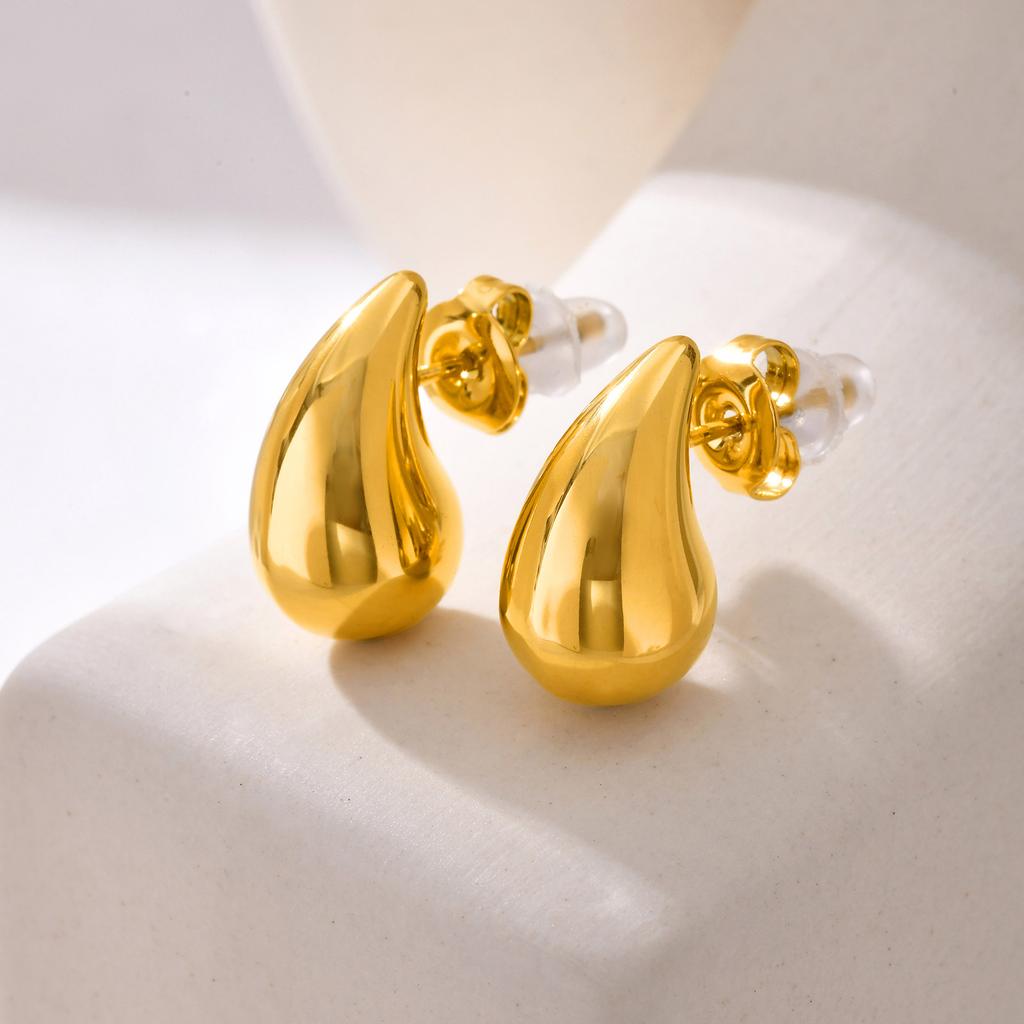 Vintage Water Drop Earrings for Women,Stainless Steel  Waterproof Metal Glossy Thick Chunky Stud Earrings,Fashion Jewelry Gifts