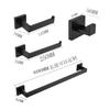 Matte Black Stainless Steel Bathroom Set: Towel Rack, Ring, Shelf, Paper Holder & Square Towel Bar.