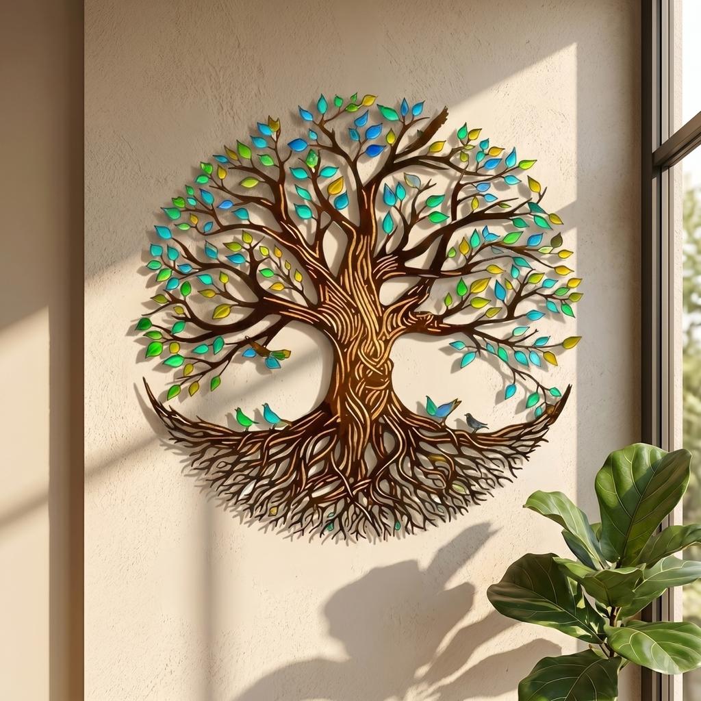 Metall-Wandkunst Lebensbaum Silhouette Rostiges Eisen Dekorative Skulptur für Innen Außen Haus Büro Wanddekoration