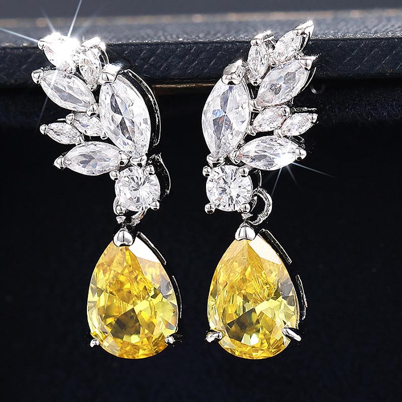 

Huitan Fancy Yellow Pear Cubic Zirconia Dangle Earring For Women Wedding Party Daily Delicate Versatile Accessories Zircon Gift