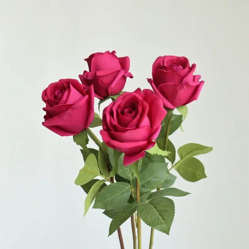 5 ks Květiny umělé na dotek růže svatební kytice svatební dekorace latexové růže dárek na Valentýna párty domov falešná růže květinová