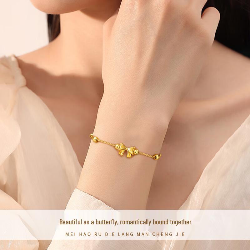 999 Pure Gold Bowknot Bracelet for Women - New Style Gift with S925 Chain