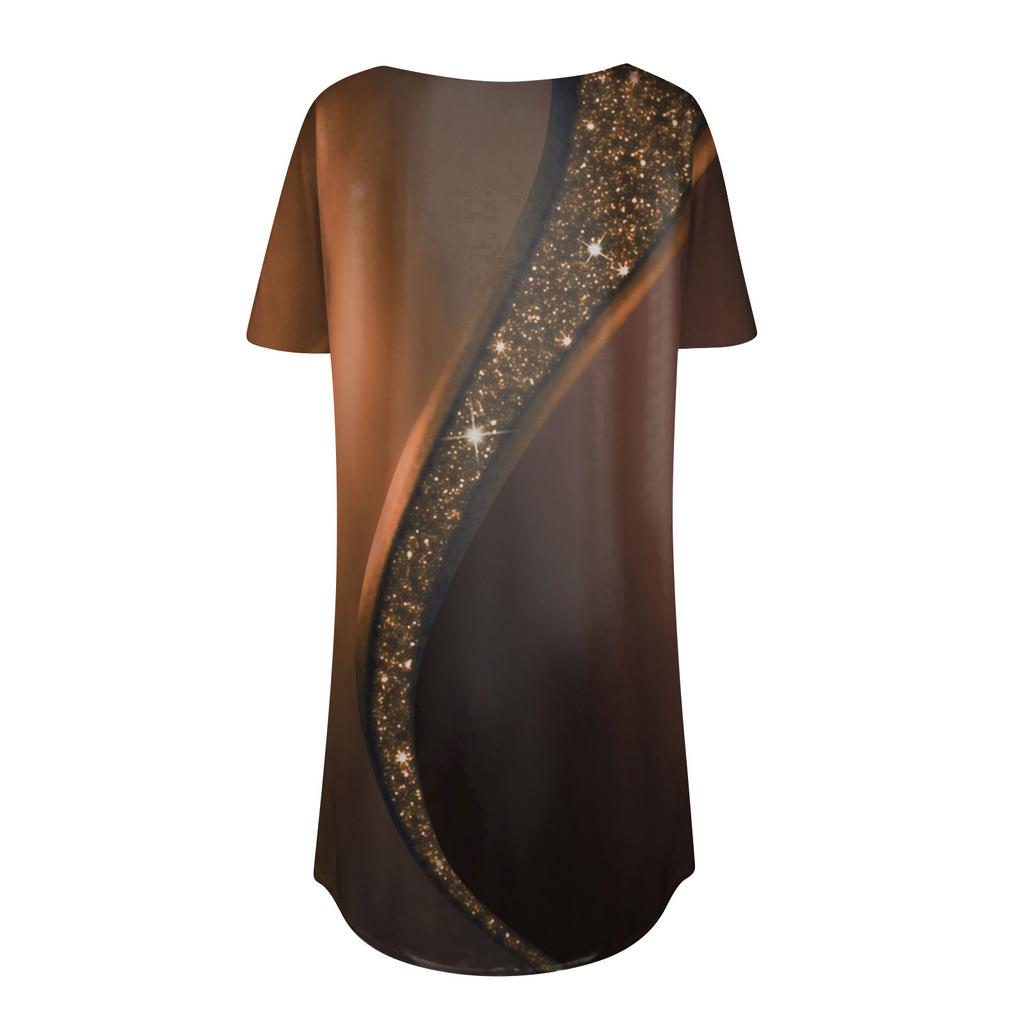 Women's Fashion Casual Round Neck Curve Printed Short Sleeve Pullover T-Shirt Top