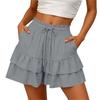Women Casual Loose Fit Three Layer Ruffle Shorts with Elastic Waist and Drawstring for Everyday Wear Comfortable Style
