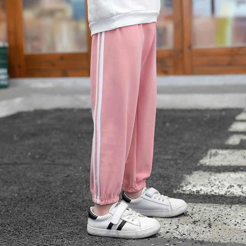 Unisex Kids' Double-Sided Fleece Casual Pants with Double Stripes for Fall/Winter
