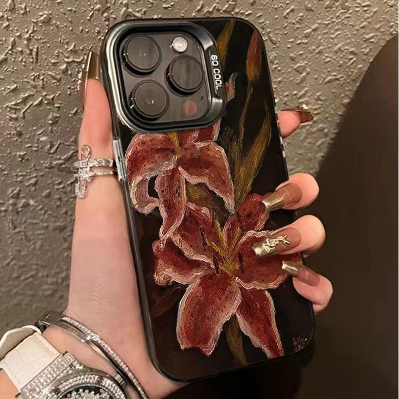 Oil Painting Lily Flower Retro Pattern Phone Case For iPhone 17 Air Pro Max 16 15 14 13 12 11 Pro 16 Plus Mini Shockproof Cover