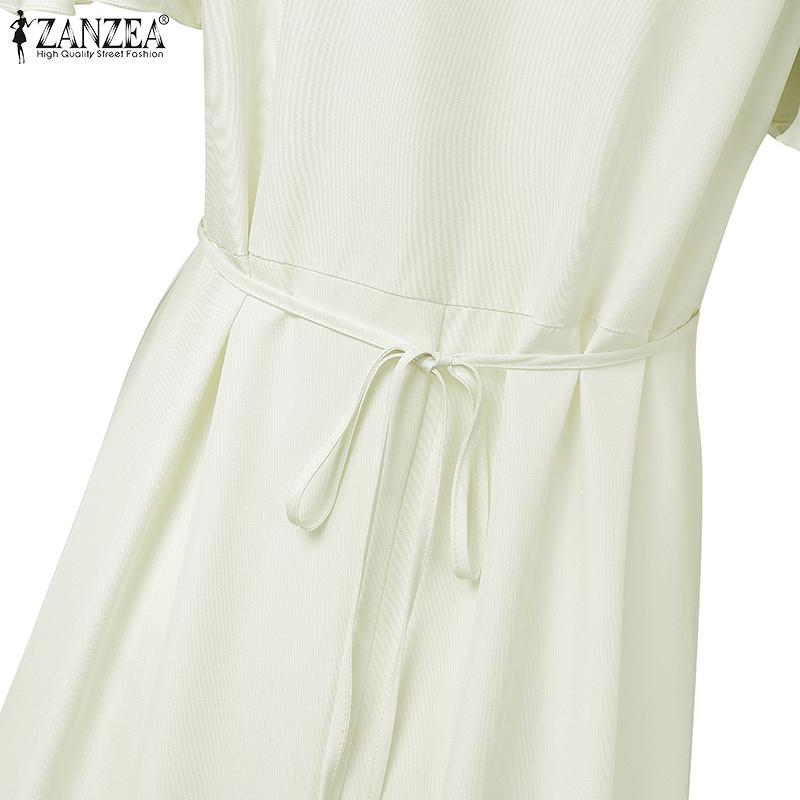 ZANZEA Women Casual V-Neck Summer Short Sleeve Long Dress