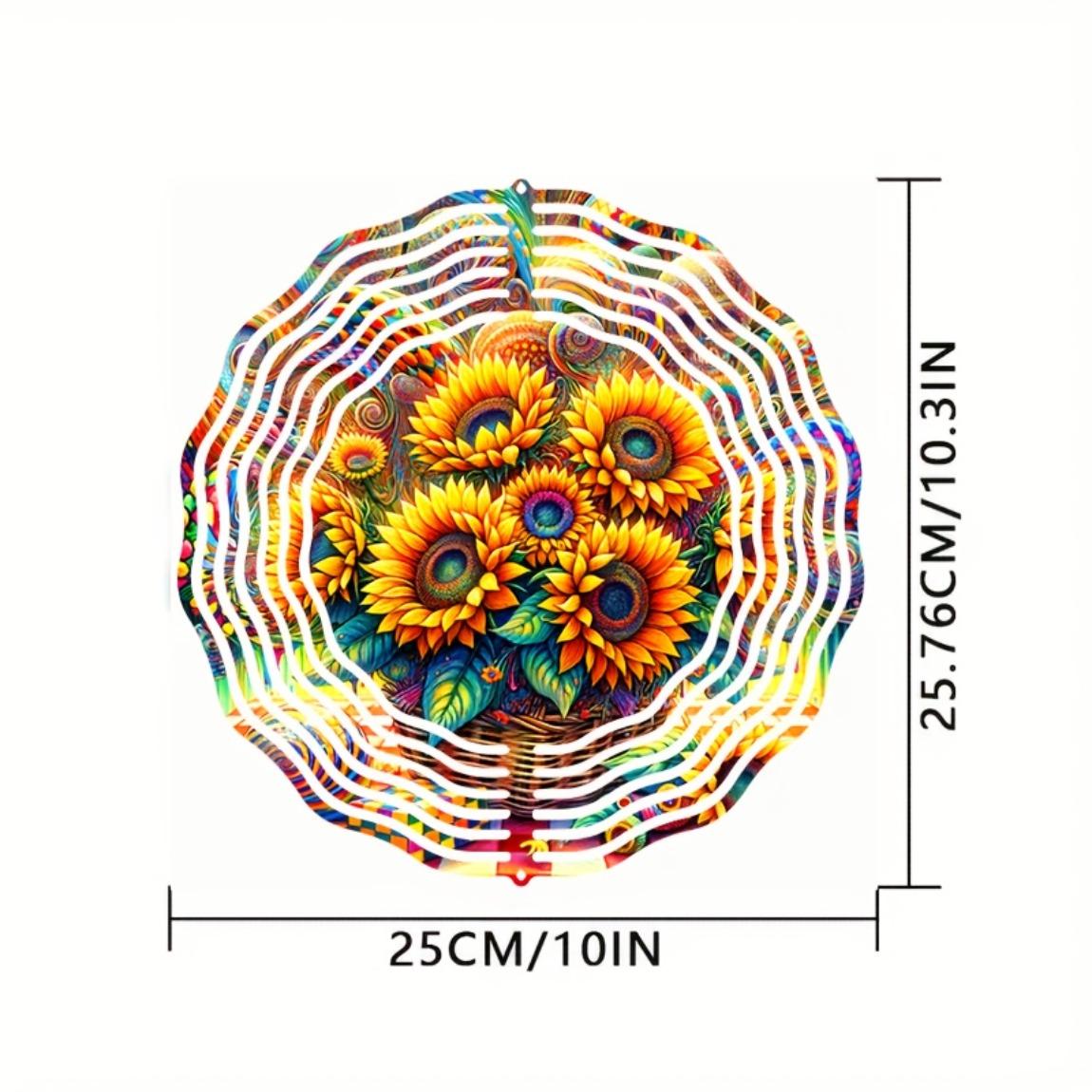

10-дюймовый подсолнух, ветряной спиннер, уличный декор, 3D металлическое подвесное искусство с вращающимся на 360° крючком, красочный кинетический садовый декор для двора, патио, балкона 01A