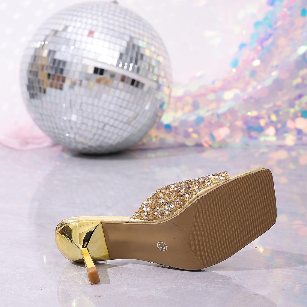 Fashionable Colorful Rhinestone Stunning Sexy Open-Toe Stiletto Heel Slippers – European & American Style Sandals for Women