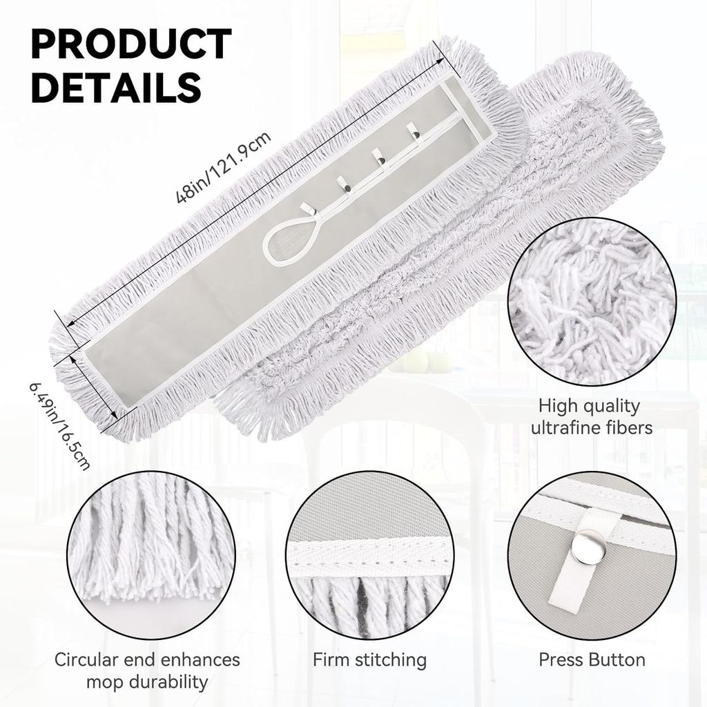 48 Inch Dust Mop Head: Replacement Medium Washable Commercial Mop Head Sweeper and Janitorial Replacement with Botton