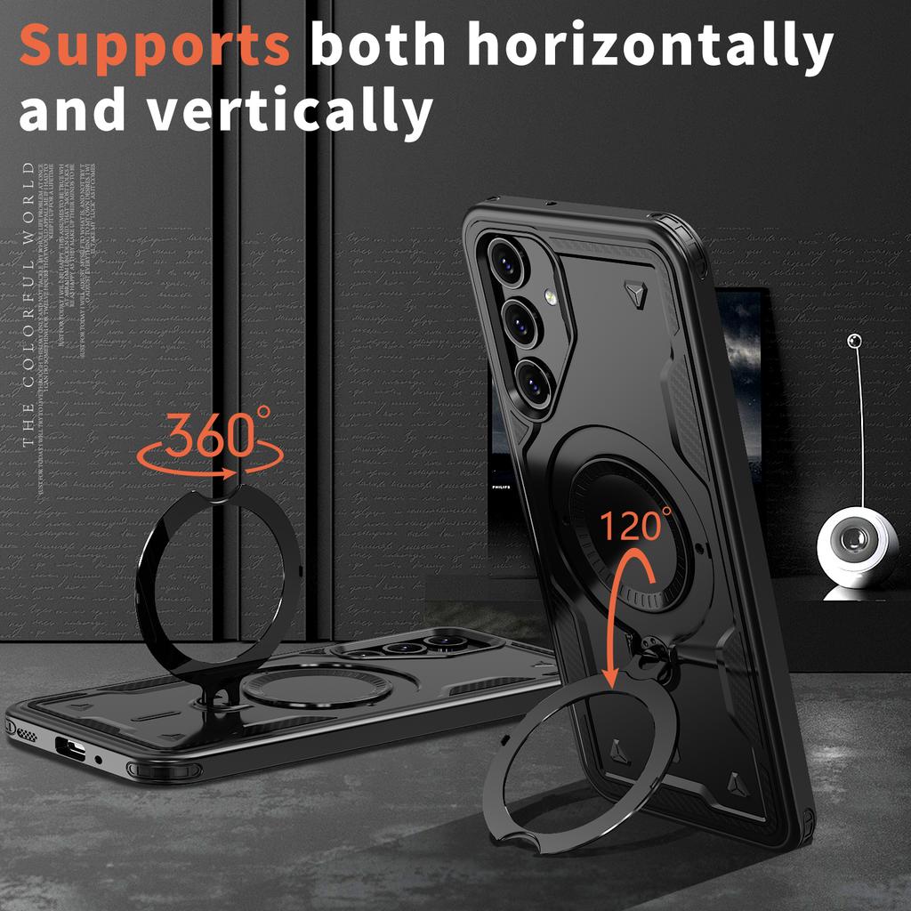 Nárazuvzdorné pouzdro s pancířem pro Samsung Galaxy A14 A15 A25 A35 A55 A05 A05S A06 A16 A26 A36 A56 5G 360° otočný stojánek s kroužkem Zadní kryt