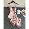 Lace Sexy Women Pajamas Summer Ice Silk With Chest Pad Nightdress Shorts Two-piece Set Sleepwear