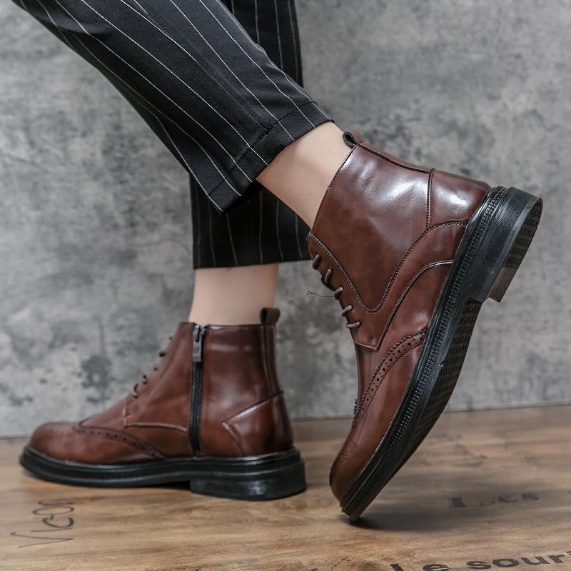 British Style Man Trends Boots New Arrival Casual Leather Boots Senior Ankle Boots Comfy High Top Male Stree Shoes Botas