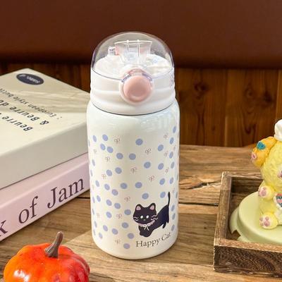 500ml Ladies' Cute Cat Pattern Insulated Cup 316 Stainless Steel Insulated Cup  Stainless Steel Water Bottle with Straw