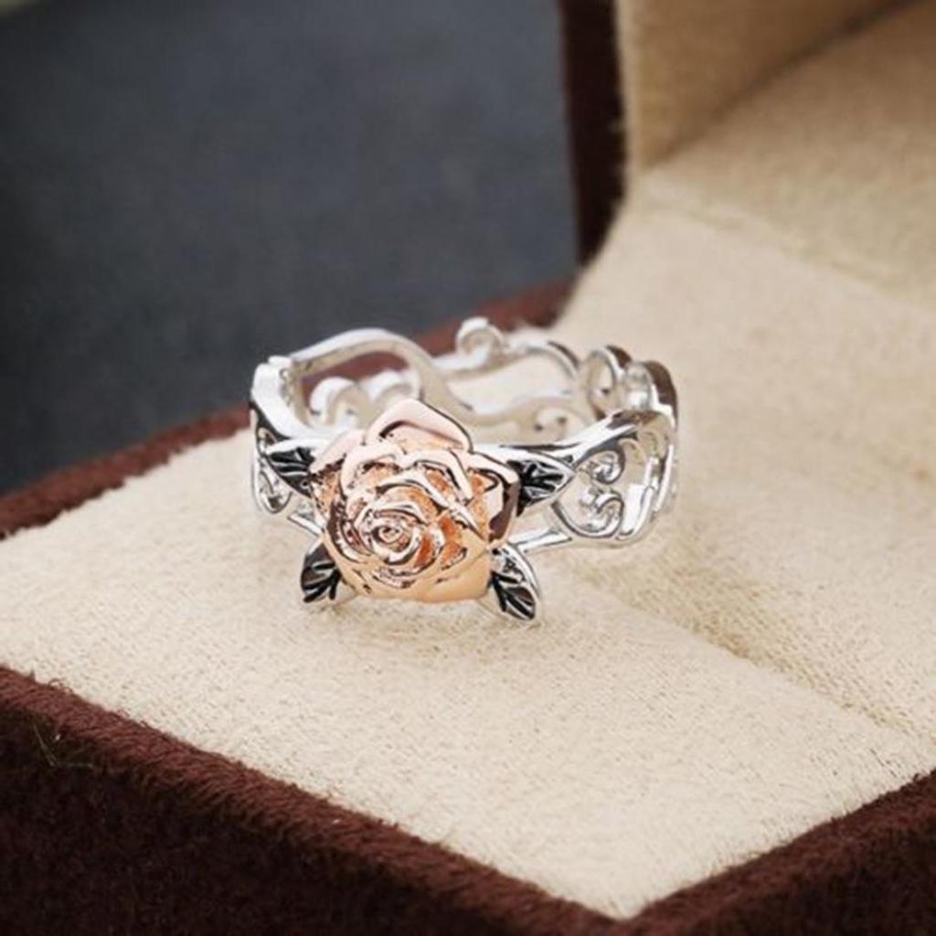 Retro Women Rose Flower Openwork Carved Finger Ring Party Jewelry Birthday Gift