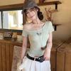 Harajuku Baumwolle Damen T-Shirts Sommer Kurzarm Schräger Kragen lässig sexy Schmetterlingsdruck Slim T-Shirt Damen y2k Crop Tops grüne Kleidung
