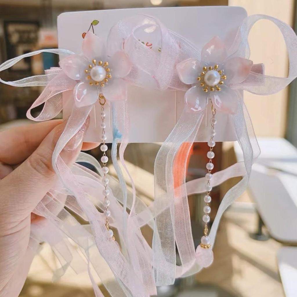 Märchenstil Kinder Hanfu Haarschmuck - Doppelclip Haarbänder mit langen Quasten
