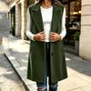 Women's Long Wool Lapel Collar Button Front Vest with Pockets
