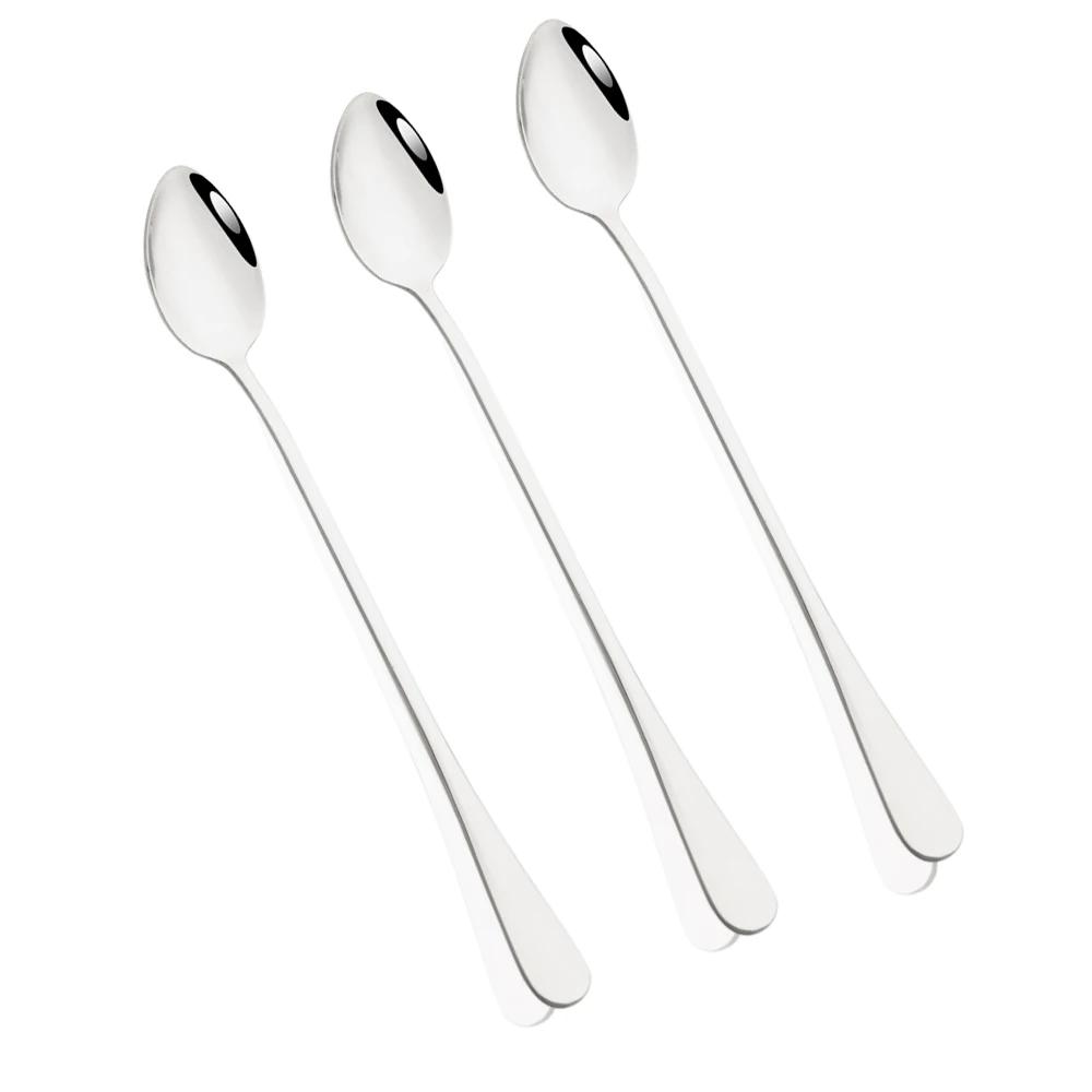 

3Pcs Mixing Stirring Long Handle Teaspoon Tableware Set Tea Coffee Dinnerware Soup Spoon Eating Ice Cream Honey Kitchen Cutlery серебряный