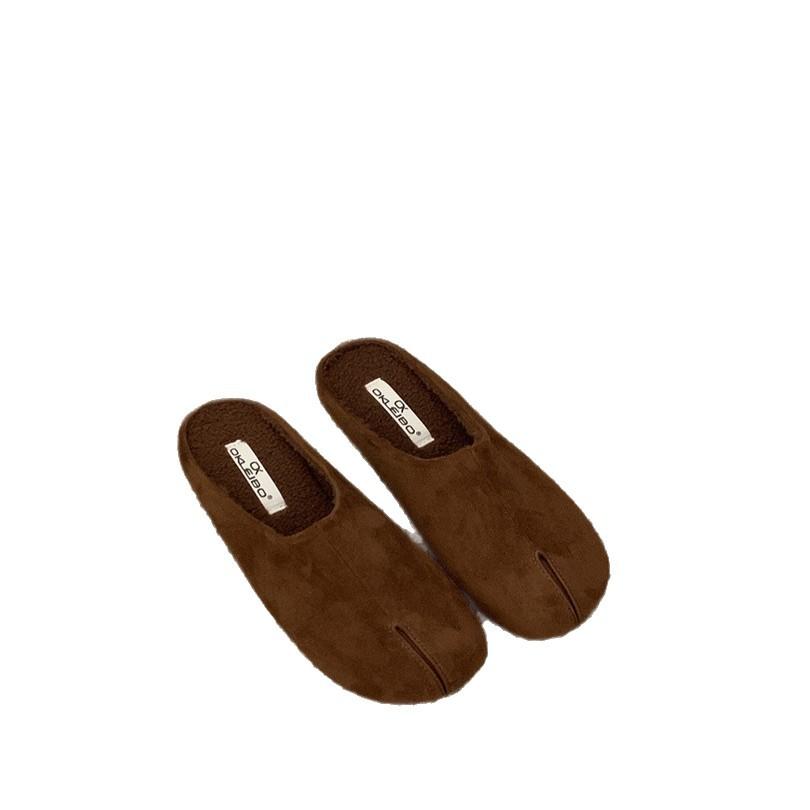 Suede Fake Split Toe Bag Head Half Slippers Women's 2025 Autumn and Winter New Versatile Soft Bottom Lazy One Pedal Velvet Cotton Mop