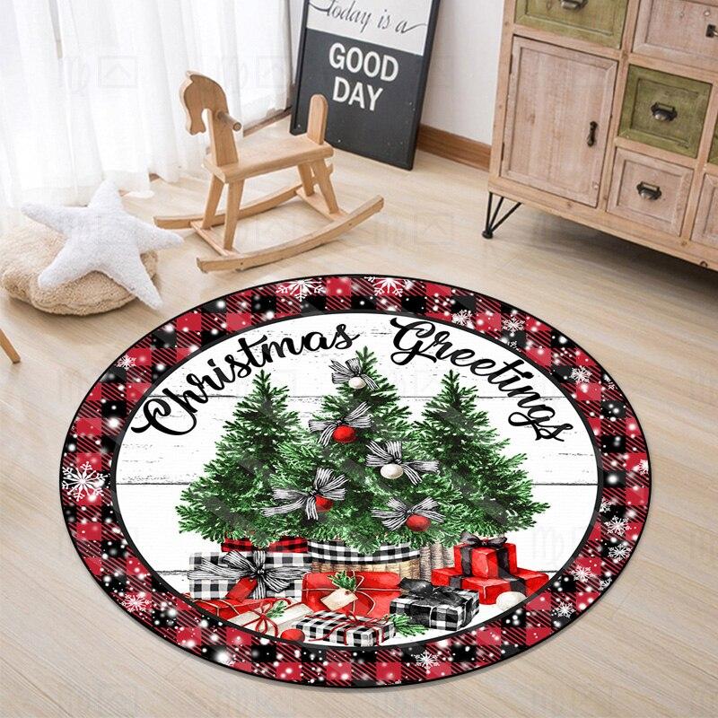 Merry Christmas Round Area Rugs Indoor Cartoon Snowman Throw Circle Rug Entryway Doormat Floor Carpet for Bedroom Living Room