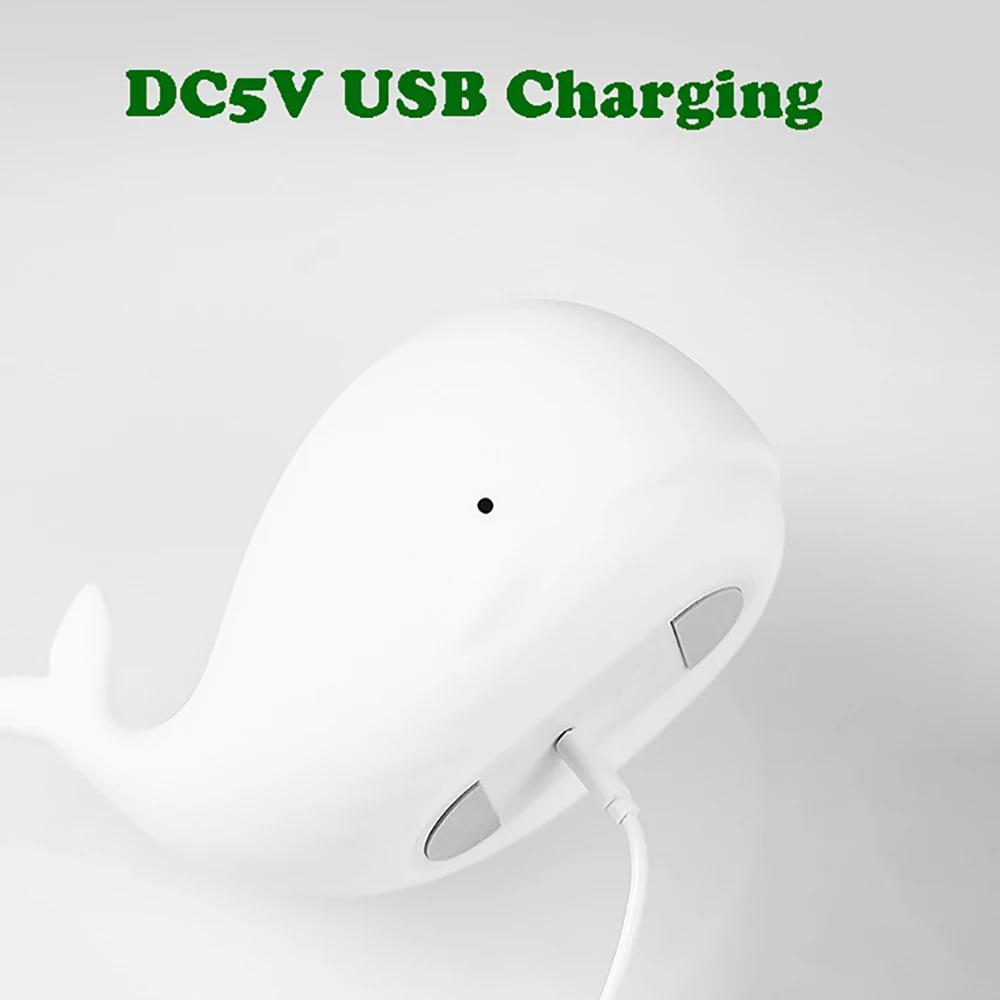 LED Night Light Cute Whale Cartoon Animals Silicone Lamp for Children Kid Touch Sensor Timing USB Rechargeable for Birthday Gift