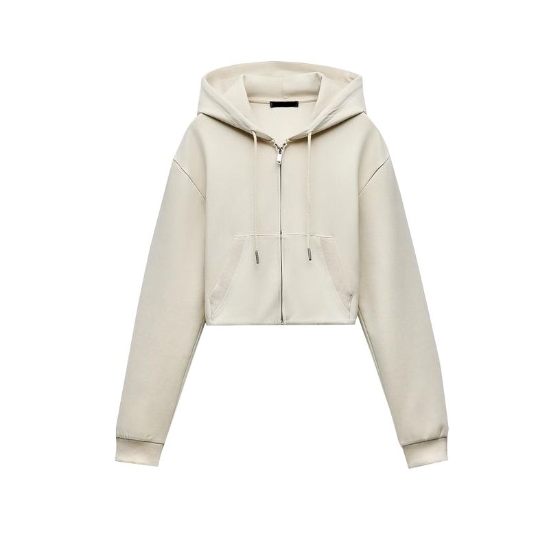 Spring New Arrival Women's Clothing Long Sleeves Hooded Short Sweatshirt 3641843 Double-Sided Cloth Stretch Sweatpants 3641845