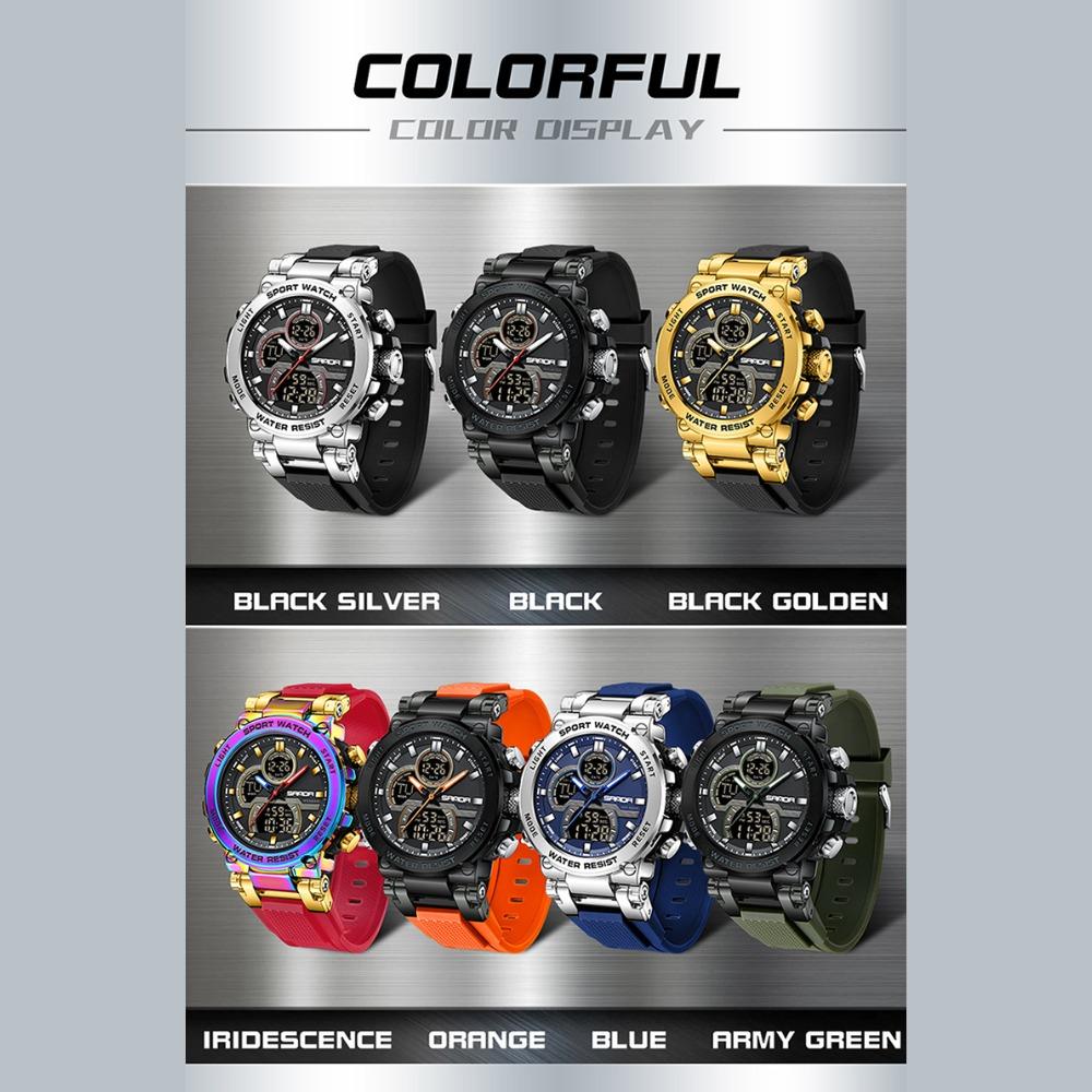 SANDA Watch Cool Trend Multifunctional Sports Waterproof Dual Display Electronic Watch