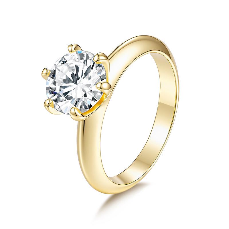 In Stock S925 Silver 18K White Gold Round Moissanite Six-Prong Engagement Ring Size 8