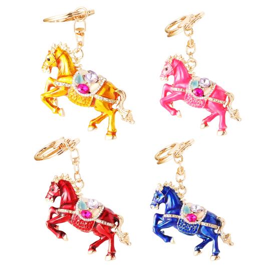 Keychain Pendant Chinese Zodiac Enamel Horse Rhinestones Inlaid Key Chain Metal Charm Bags Keyring Backpack Car Accessories