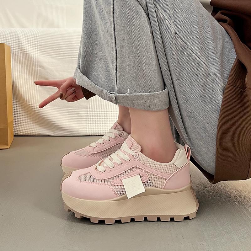 Chunky Autumn New Women Shoes Csaual Running Sneakers Fashion Lace-up Patchwork Leather Sneaker Vulcanized Shoes Chaussure Femme