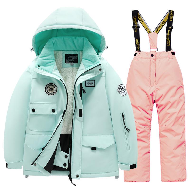 Children's Winter Ski Suit: Fleece-Lined, Waterproof, Windproof, One-Piece Ski Bib Pants for Boys and Girls