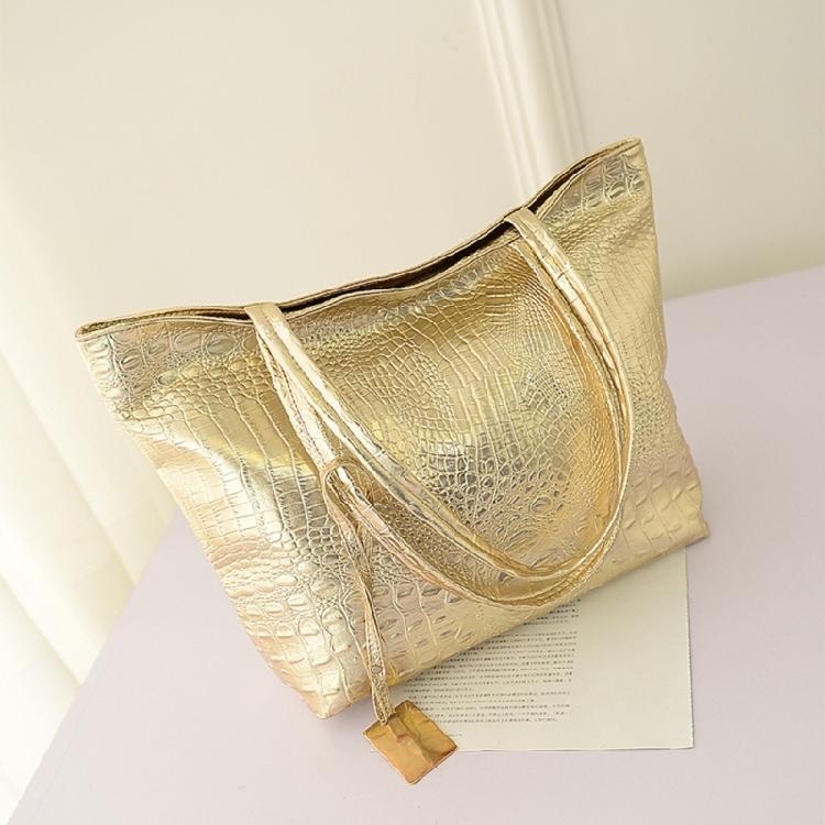 PU Leather Shoulder Bag Metallic Alligator Pattern Handbag for Easy Organization