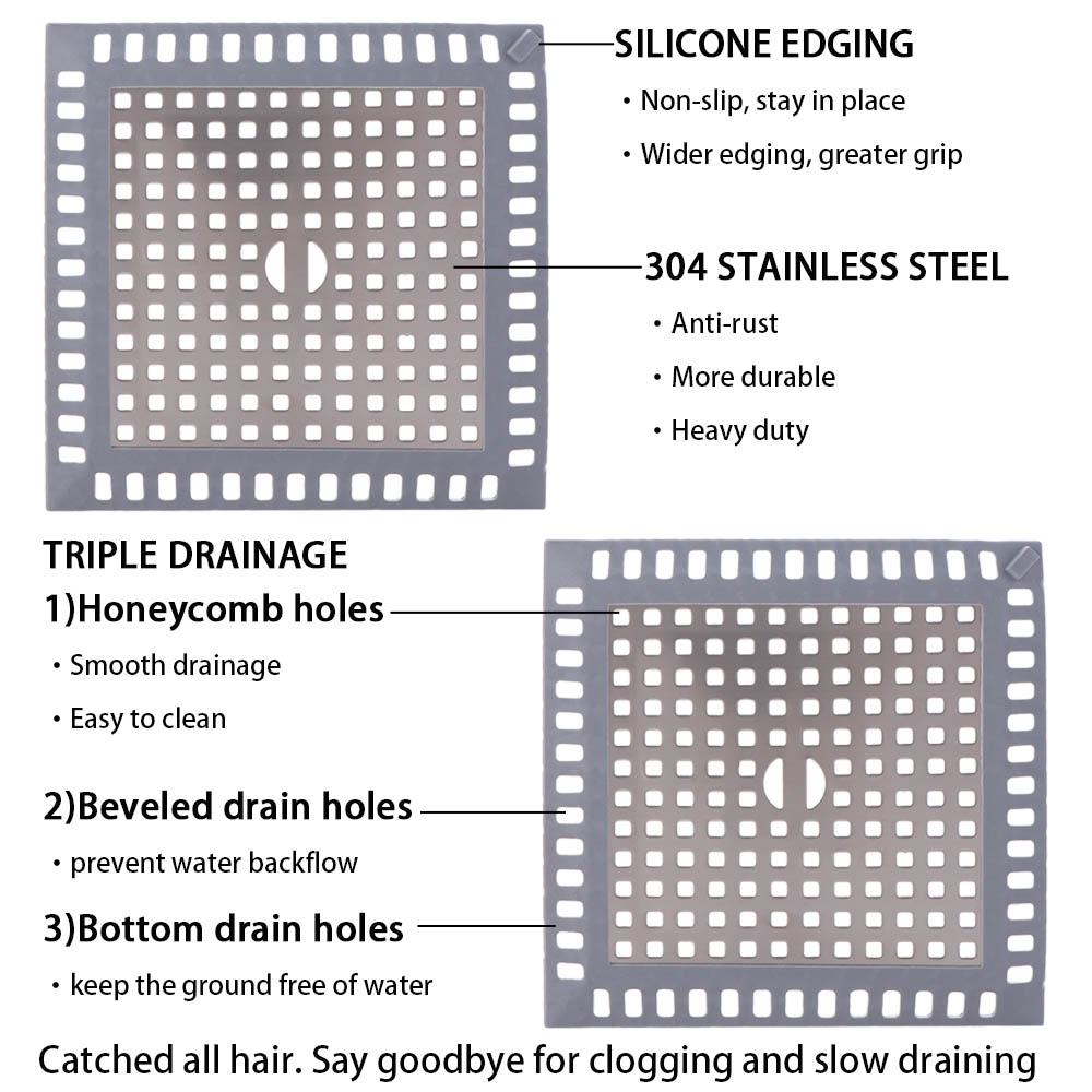 Square Shower Drain Strainers Stainless Steel Hair Catcher Filter Anti-blocking Strainer Bathroom