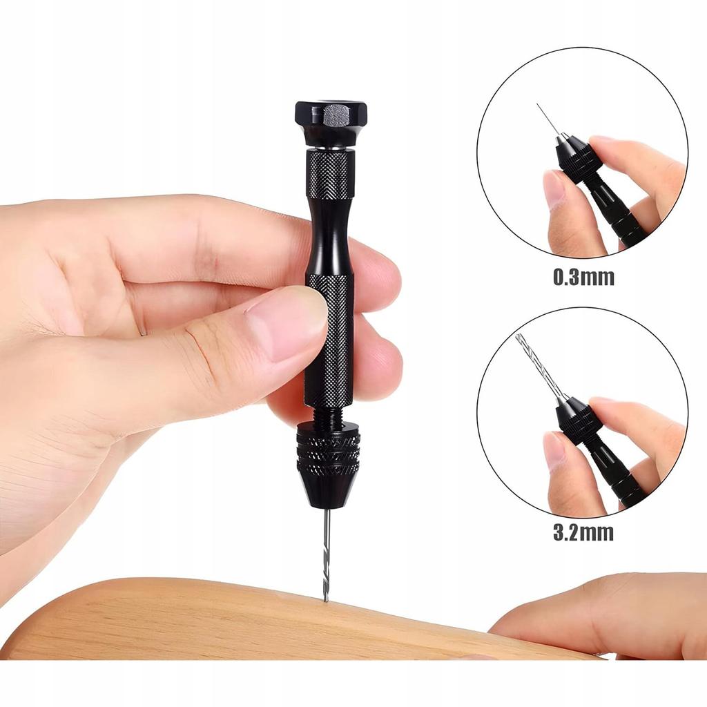 Ręczna Mini Wiertarka Prasowa Czarna + Zestaw 25 Wierteł 0,5-3 mm do Drewna Plastiku DIY
