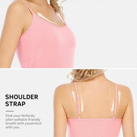 Dames Camisole Tanktop met Ingebouwde BH Spaghettibandjes Ronde Hals Gewatteerd Basic Cami Shirt Zomer Casual Mouwloos Trainings Topje