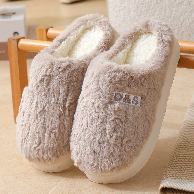 2026 Women's & Men's Non-Slip Warm Plush Closed-Toe Cotton Slippers for Autumn/Winter Indoor Use