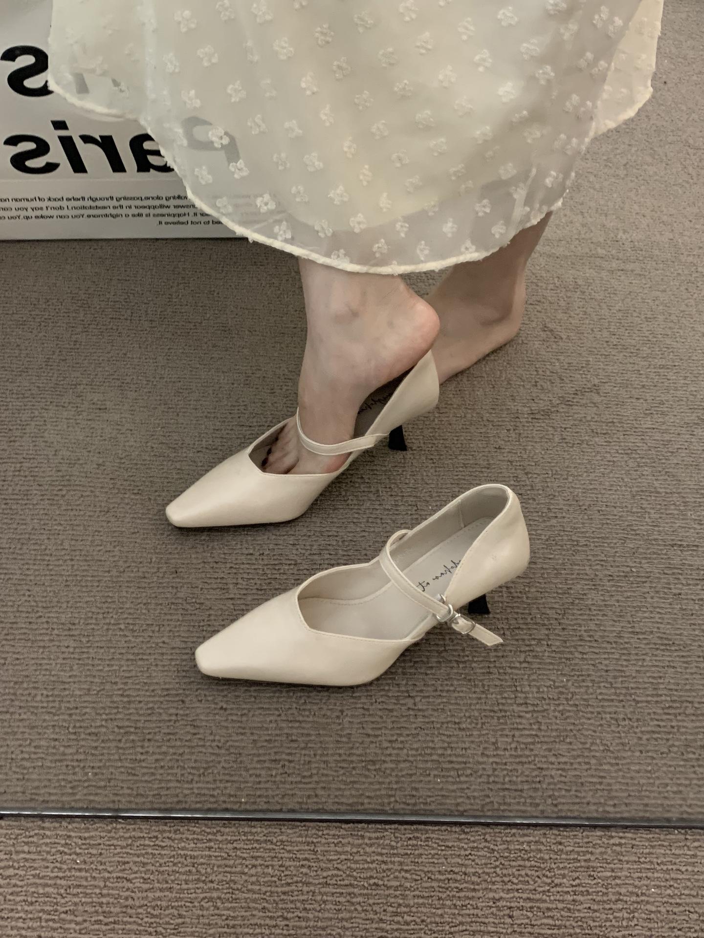 Single shoes stiletto stiletto style Mary Jane high heels pointed 35