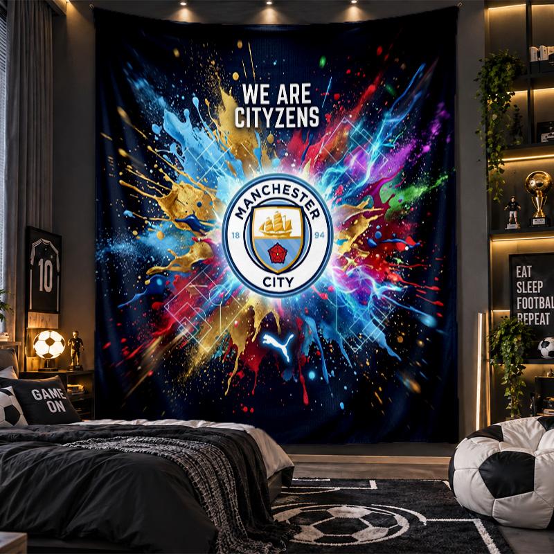 Arazzo da Appendere alla Parete Stampa Manchester City Tessuto per Soggiorno Camera da Letto Decorazione per la Casa