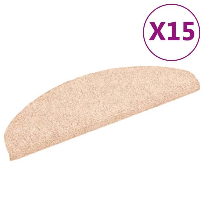 VidaXL Tapis d'escalier auto-adhésifs 15 pièces 65 x 21 x 4 cm Marron clair Demi-rond Grand 132696