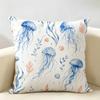 Blue White Red Ocean Animals Cushion Cover Natural Linen Organic Fabric Double-Sided Printing Breathable Perfect For Home Decor